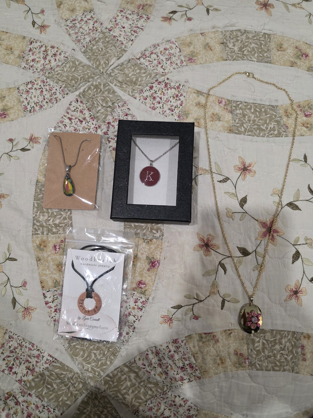 Mixed Necklace Lot with Gold Floral Locket and Initial Pendant